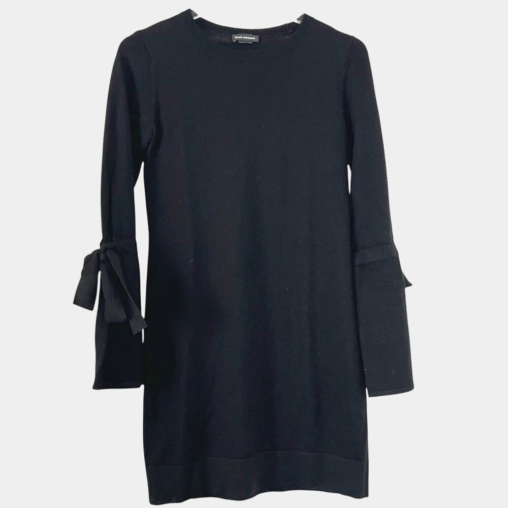 Club Monaco Wool Knit Bell Sleeve Tie Mini Sweater Dress XS